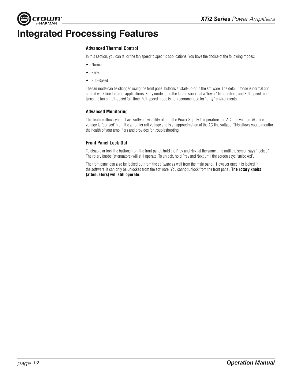 Integrated processing features | Crown XTi 2 Series User Manual | Page 12 / 52