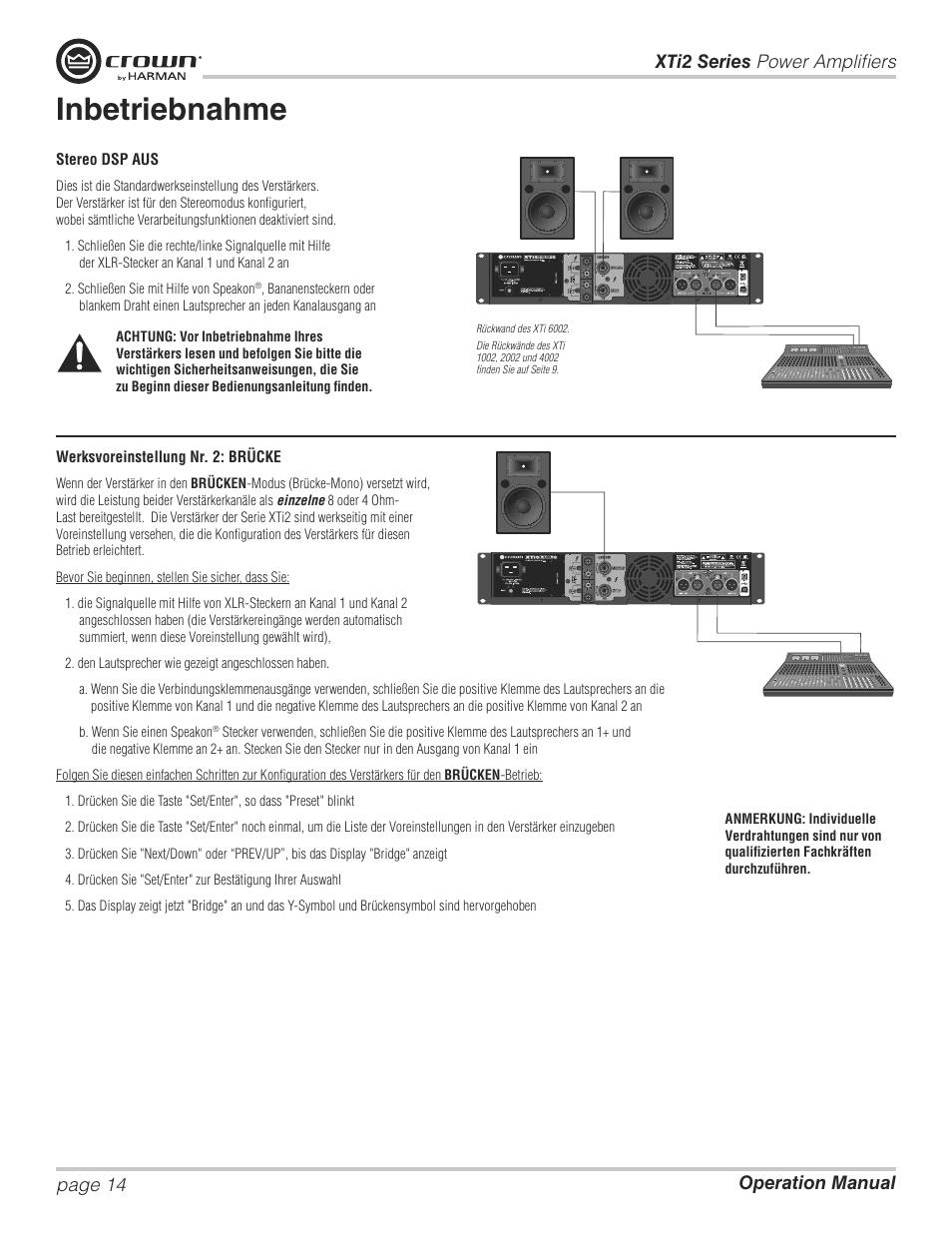 Inbetriebnahme | Crown XTi 2 Series User Manual | Page 14 / 52