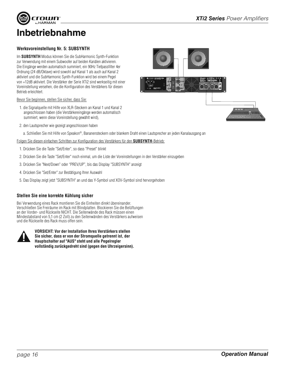 Inbetriebnahme | Crown XTi 2 Series User Manual | Page 16 / 52