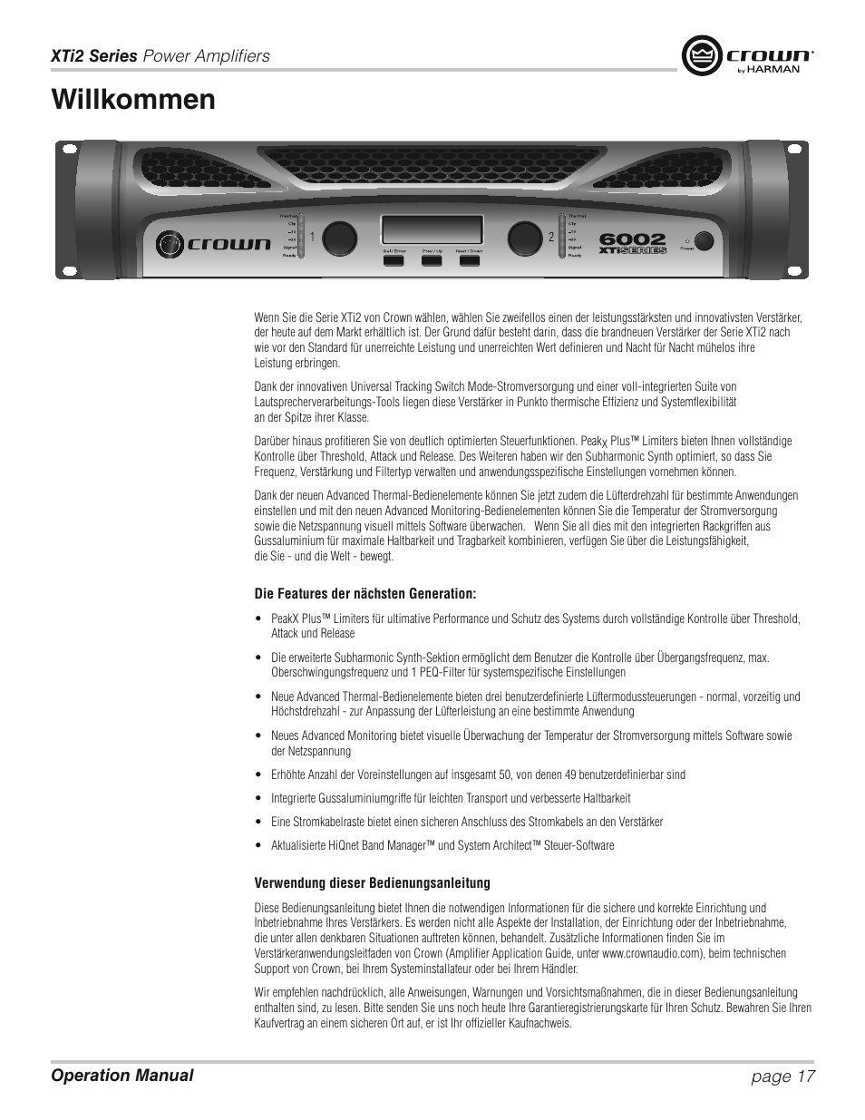 Willkommen | Crown XTi 2 Series User Manual | Page 17 / 52