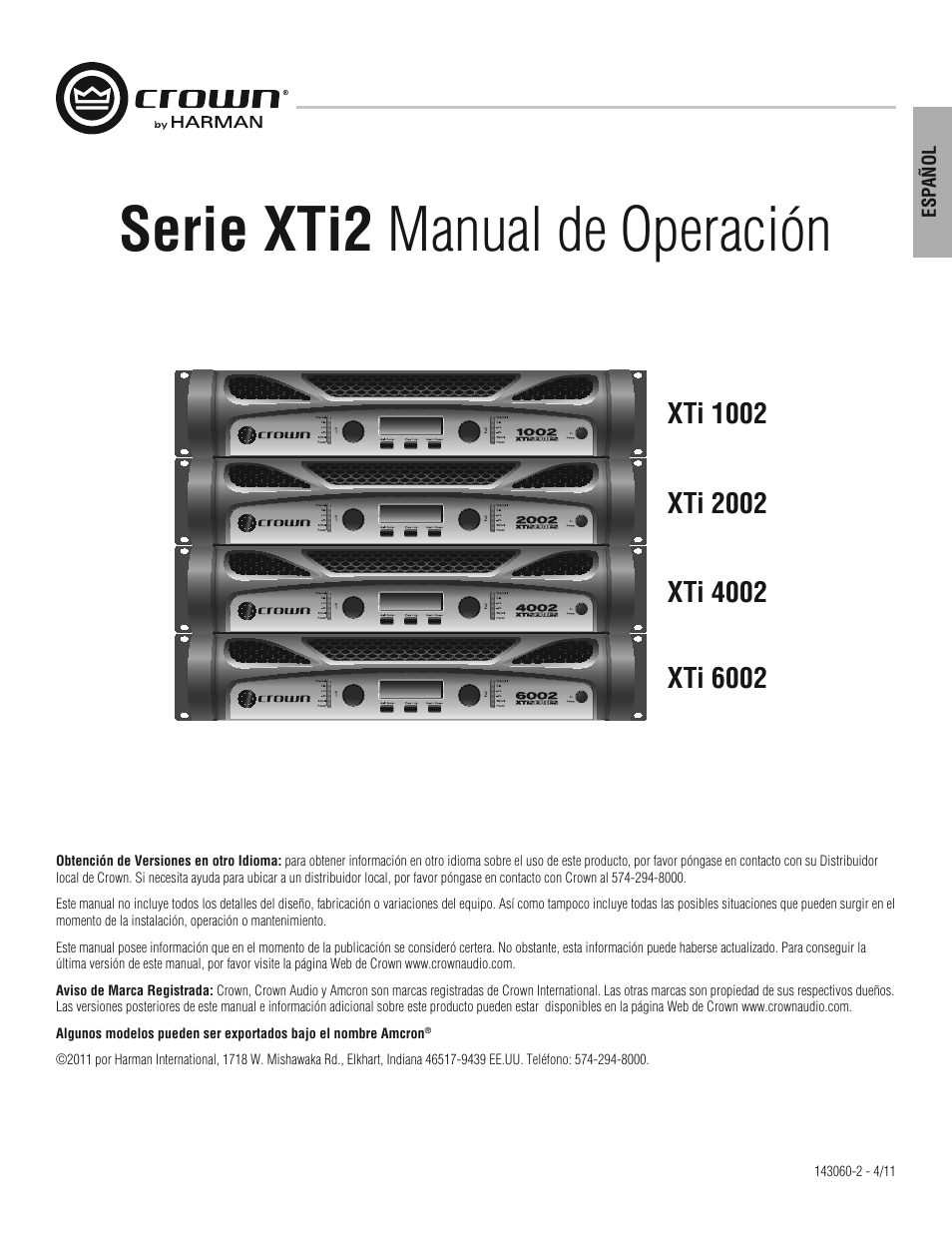 Serie xti2 manual de operación | Crown XTi 2 Series User Manual | Page 23 / 52