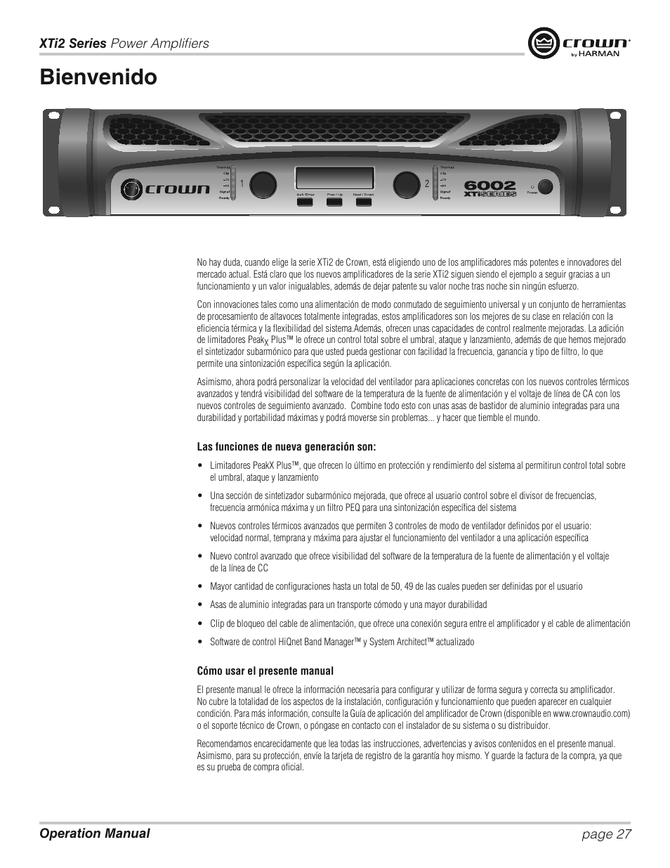 Bienvenido | Crown XTi 2 Series User Manual | Page 27 / 52