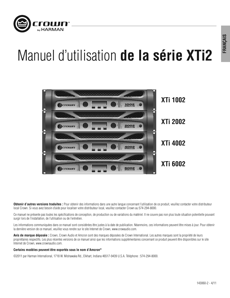 Manuel d’utilisation de la série xti2 | Crown XTi 2 Series User Manual | Page 33 / 52