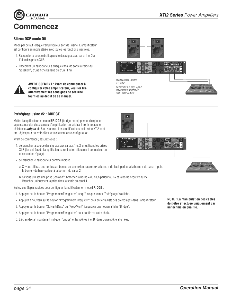 Commencez | Crown XTi 2 Series User Manual | Page 34 / 52