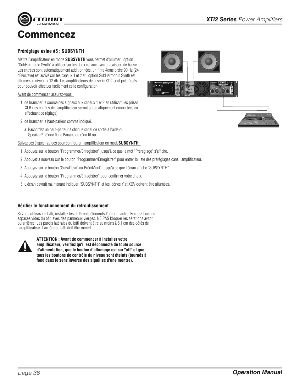 Commencez | Crown XTi 2 Series User Manual | Page 36 / 52