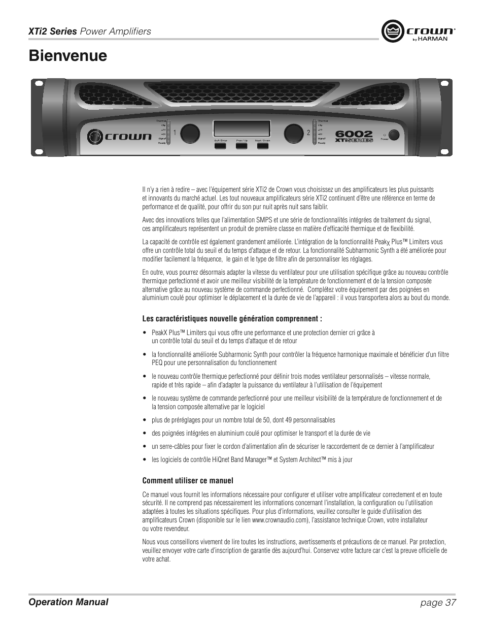 Bienvenue | Crown XTi 2 Series User Manual | Page 37 / 52