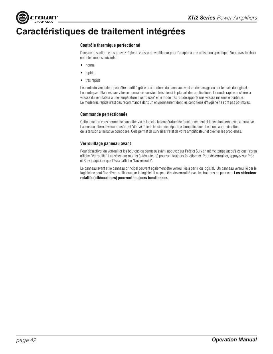 Caractéristiques de traitement intégrées | Crown XTi 2 Series User Manual | Page 42 / 52