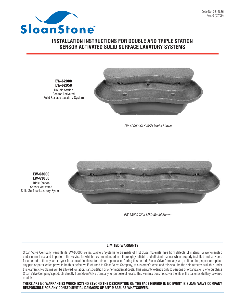 Sloan EW-62000 Installaton User Manual | 12 pages