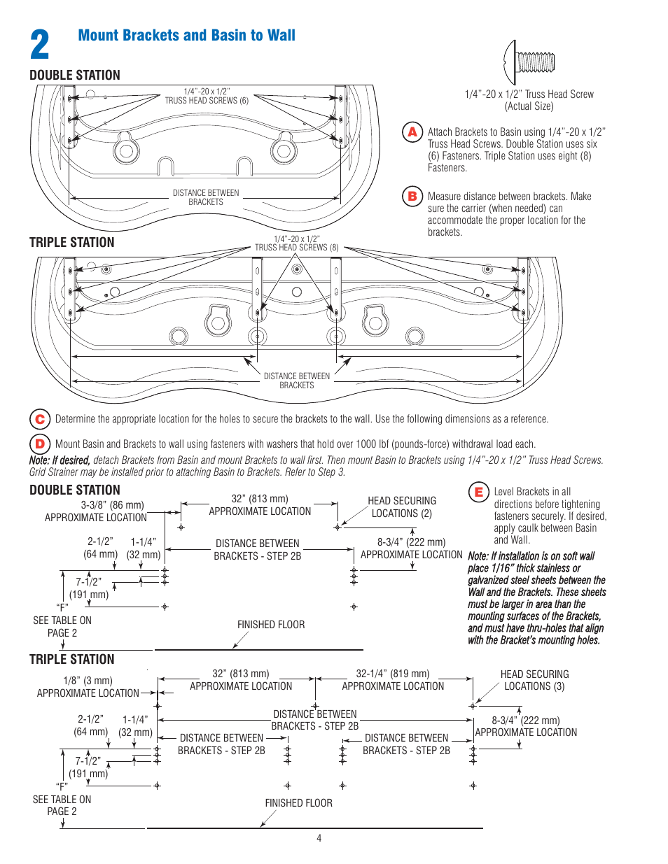 Mount brackets and basin to wall | Sloan EW-62000 Installaton User Manual | Page 4 / 12