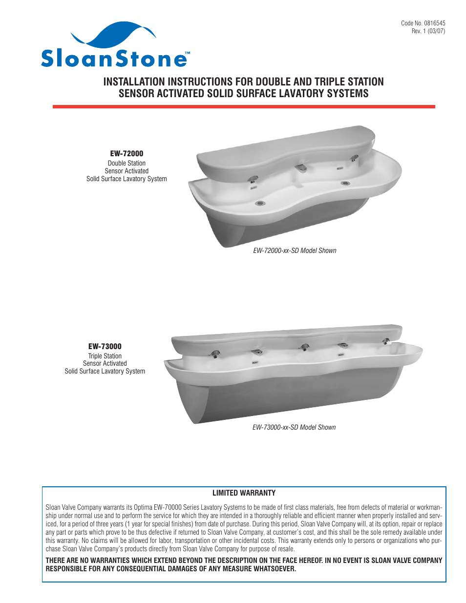 Sloan EW-72000 Installaton User Manual | 11 pages