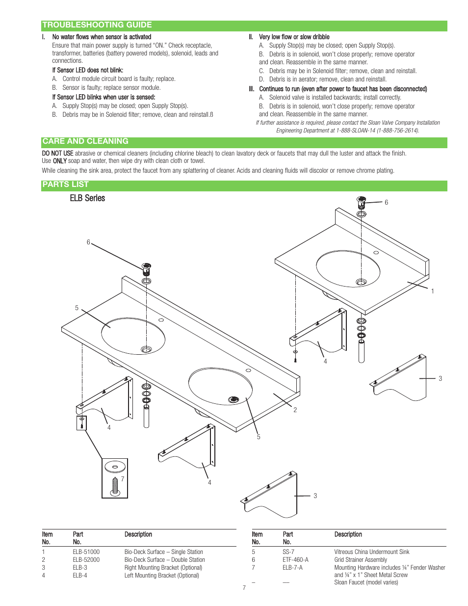 Elb series | Sloan ELC-41000 Installaton User Manual | Page 7 / 8