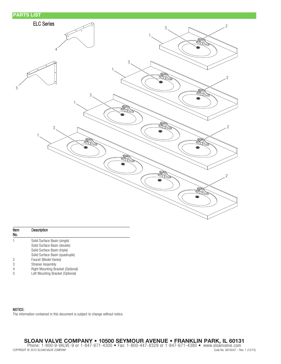 Elc series | Sloan ELC-41000 Installaton User Manual | Page 8 / 8