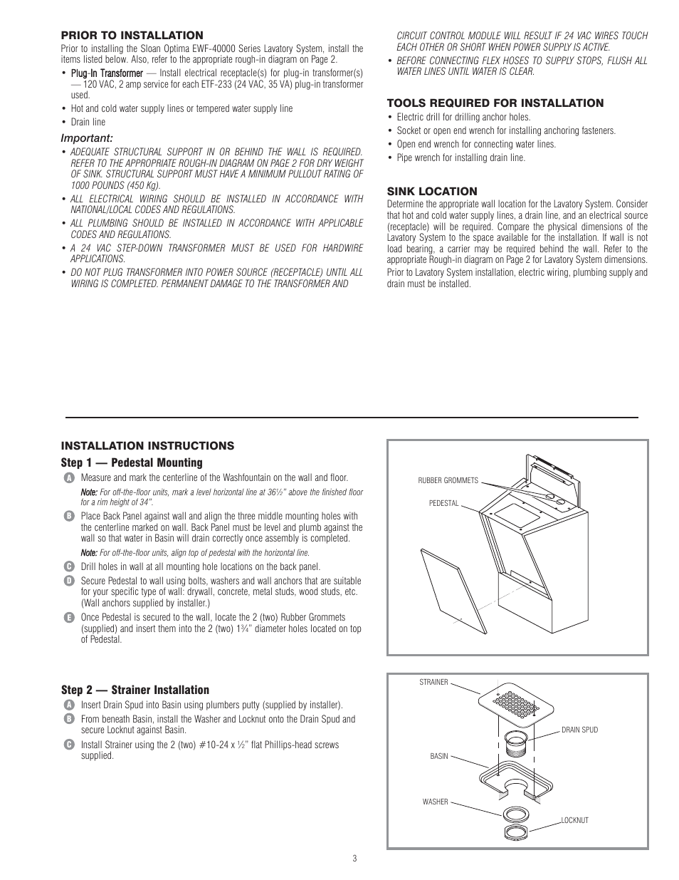 Sloan EWF-42000 Installaton User Manual | Page 3 / 6