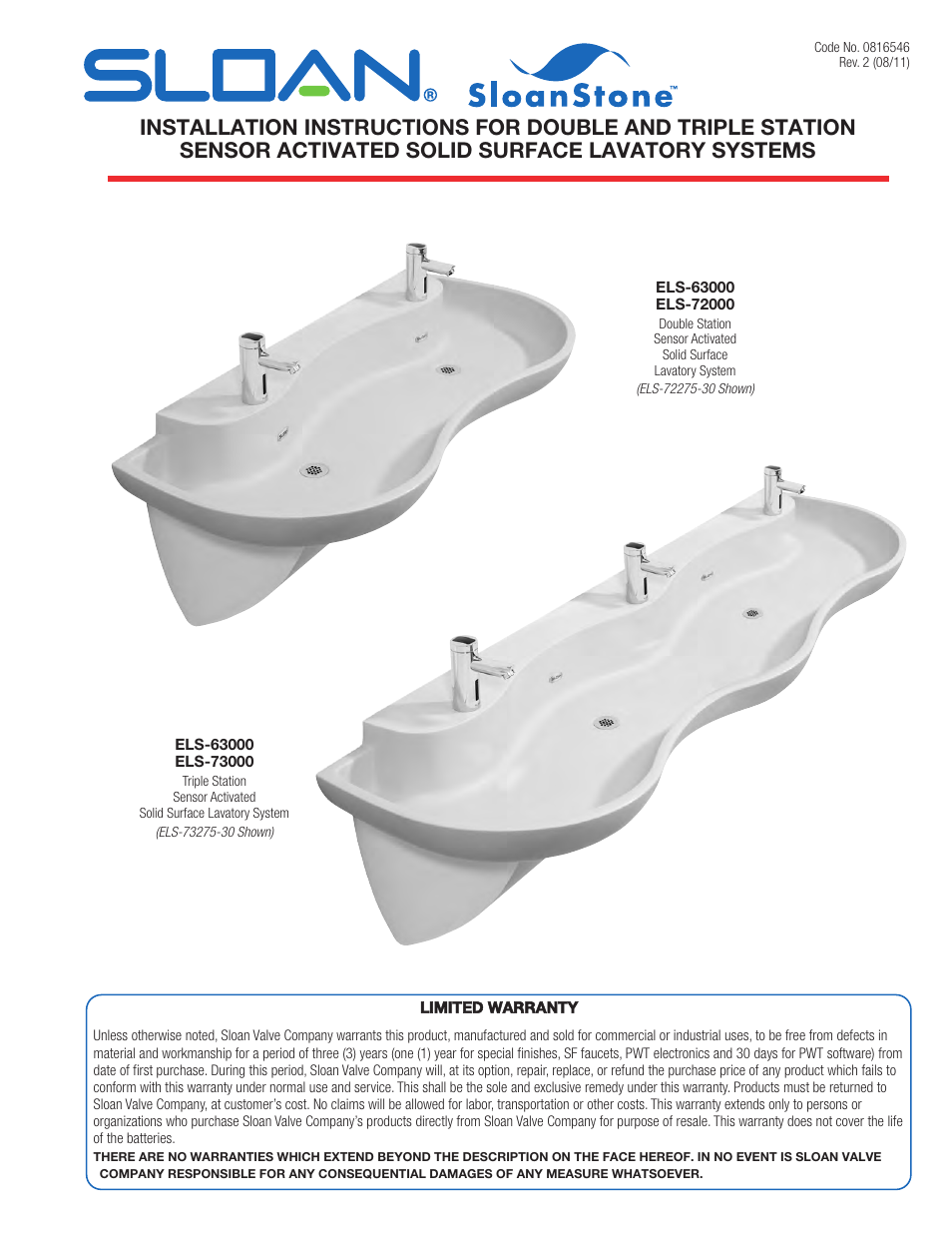 Sloan ELS-63000 Installaton User Manual | 13 pages