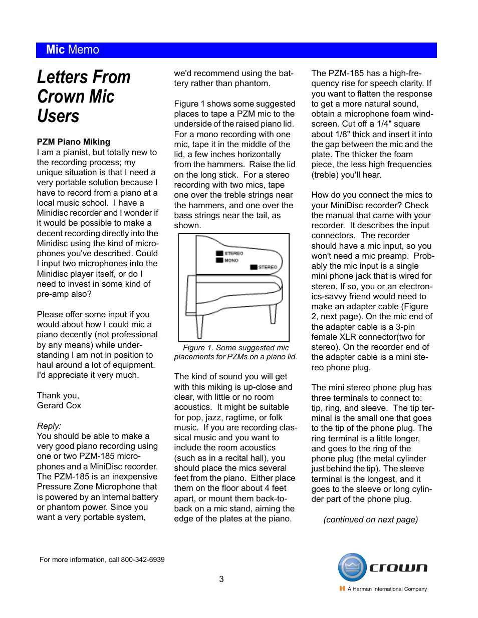 Letters from crown mic users | Crown CM-700 User Manual | Page 3 / 4