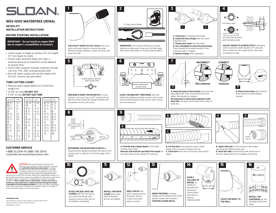 Wes-1000 waterfree urinal | Sloan WES 1000 Installation User Manual | Page 2 / 2