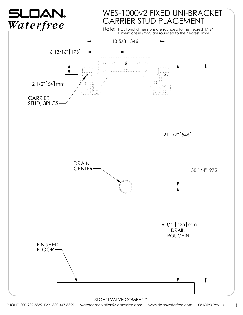 Sloan WES 1000 Carrier/Bracket Placement User Manual | 2 pages