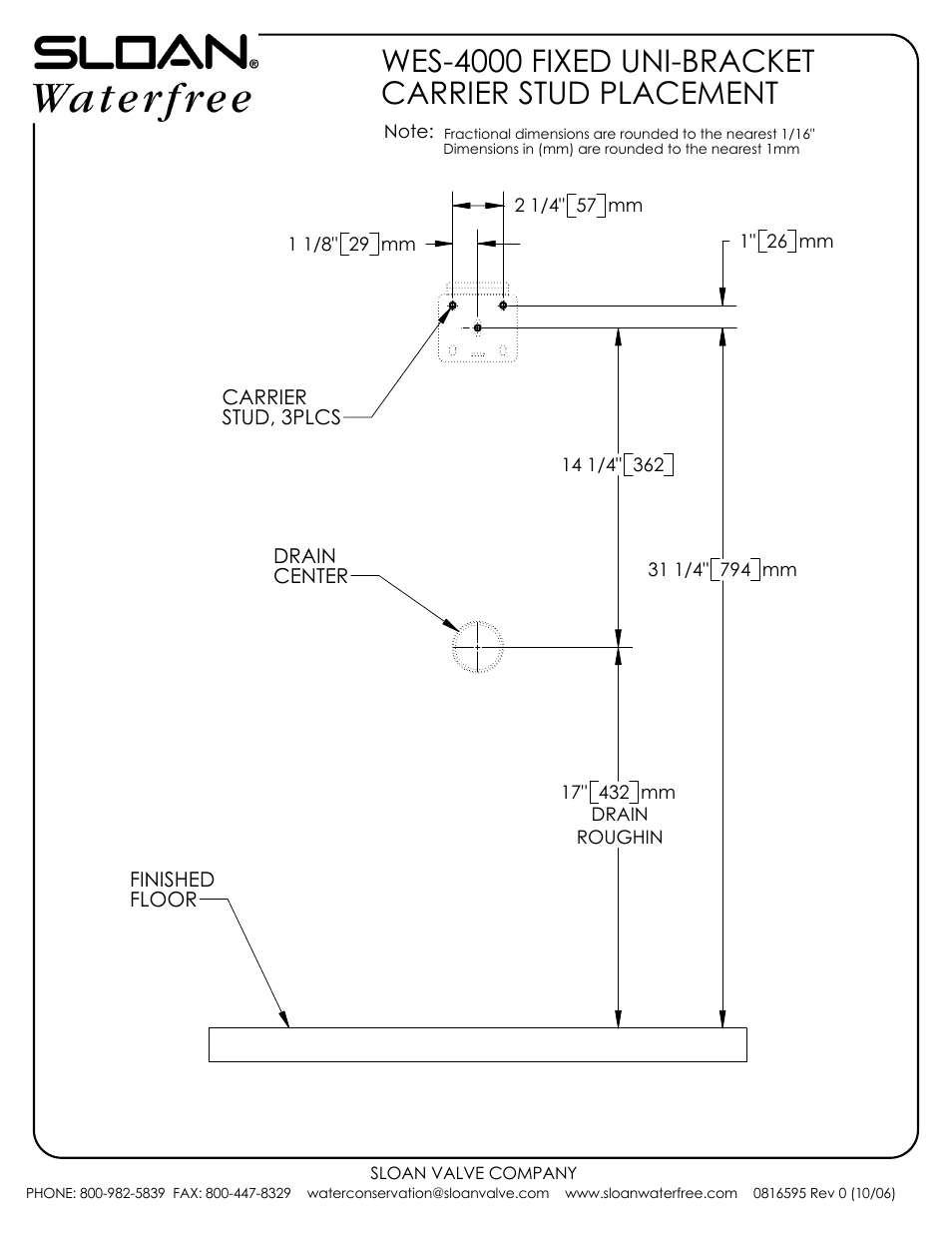 Sloan WES 4000 Carrier/Bracket Placement User Manual | 2 pages