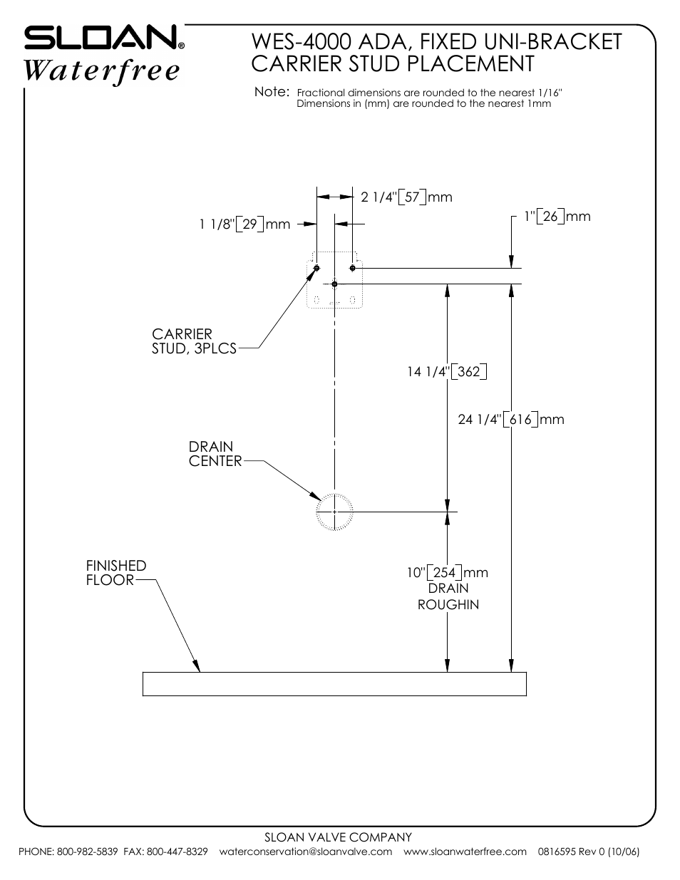 Sloan WES 4000 Carrier/Bracket Placement User Manual | Page 2 / 2
