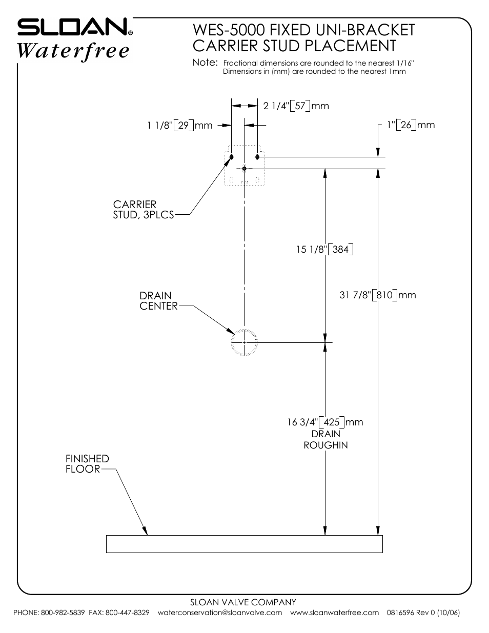 Sloan WES 5000 Carrier/Bracket Placement User Manual | 2 pages