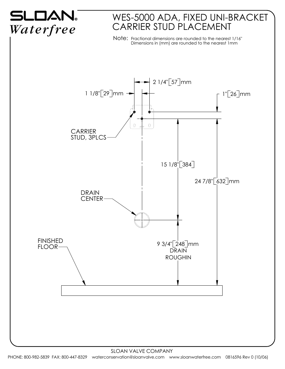 Sloan WES 5000 Carrier/Bracket Placement User Manual | Page 2 / 2