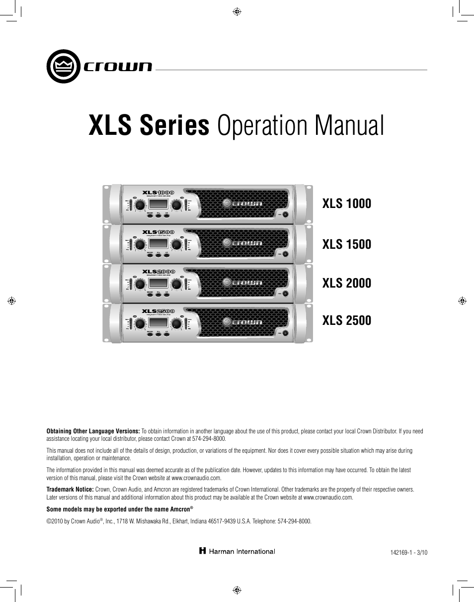 Crown XLS 1000 User Manual | 38 pages