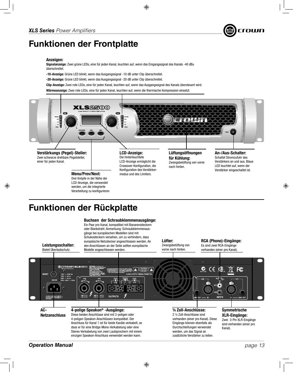 Crown XLS 1000 User Manual | Page 13 / 38