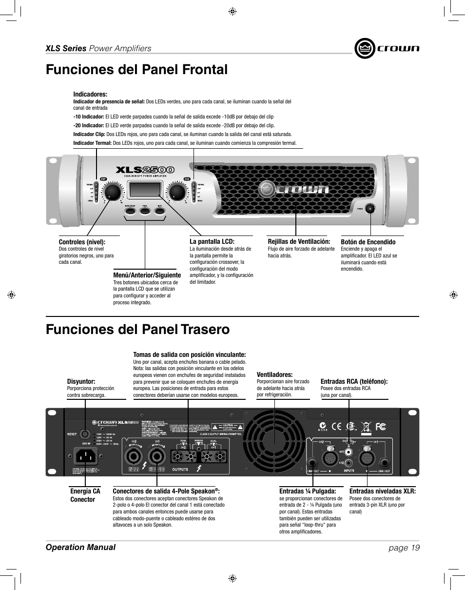 Crown XLS 1000 User Manual | Page 19 / 38