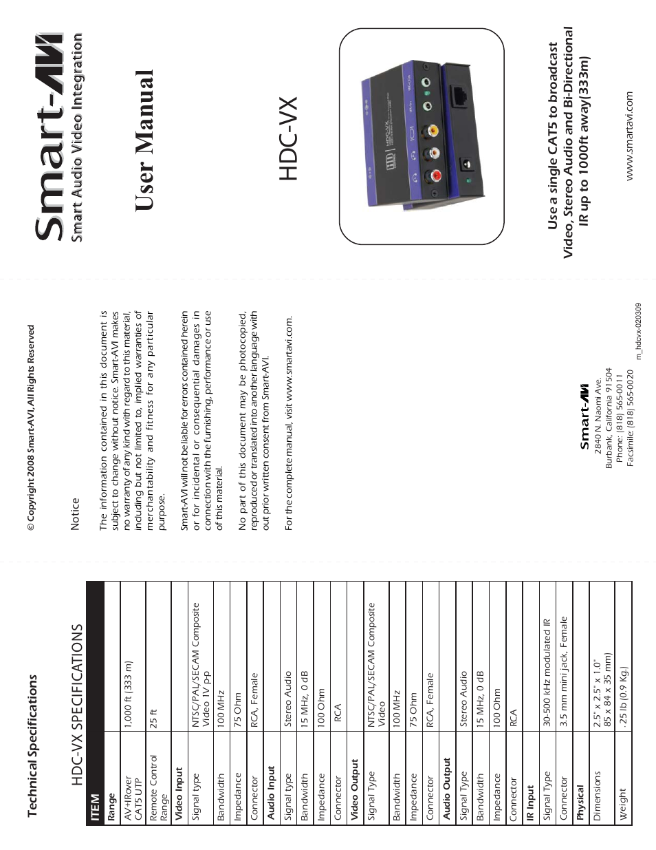 Smart Avi HDCVX User Manual | 2 pages
