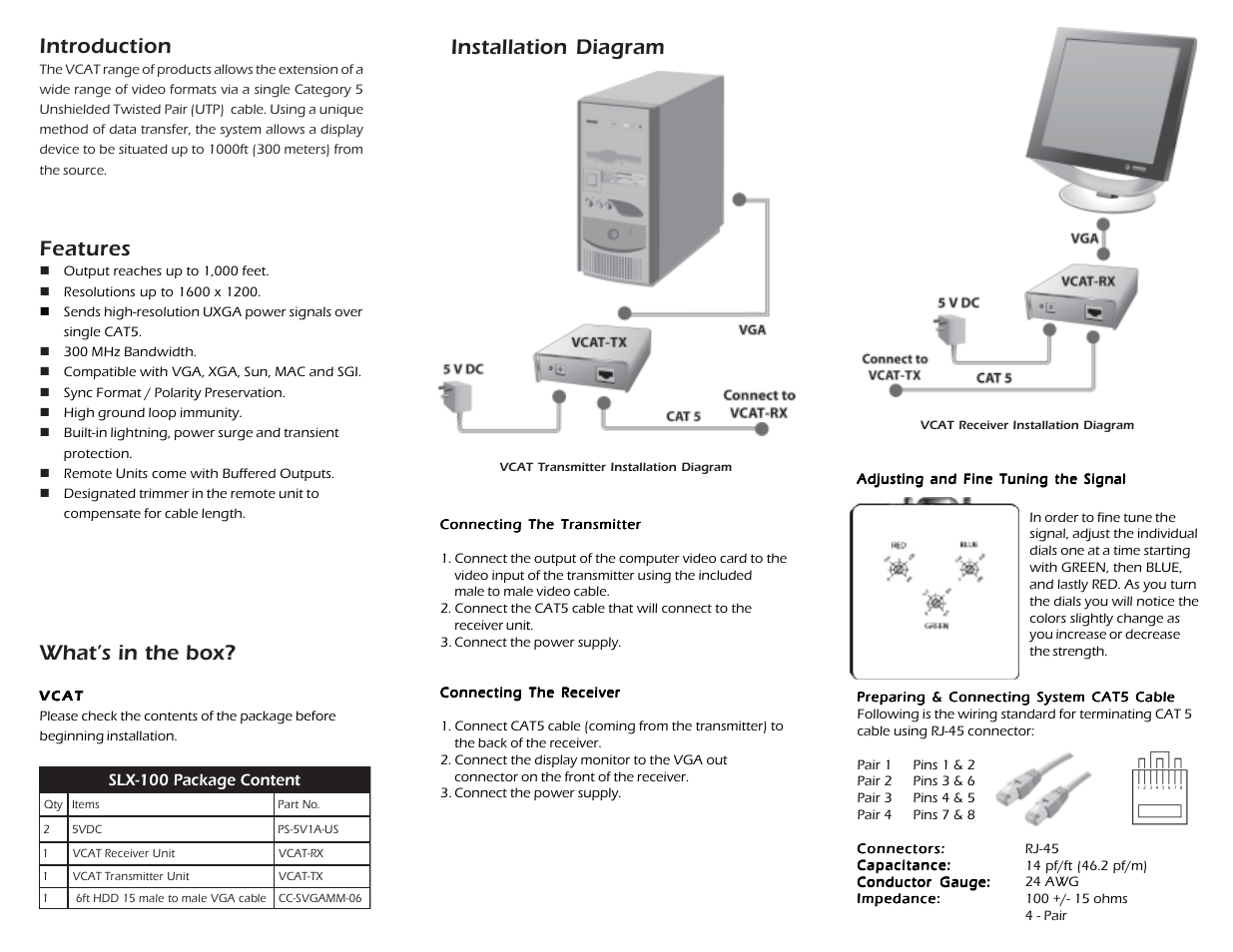 Introduction, Features, What’s in the box | Installation diagram | Smart Avi VCT-100 User Manual | Page 2 / 2