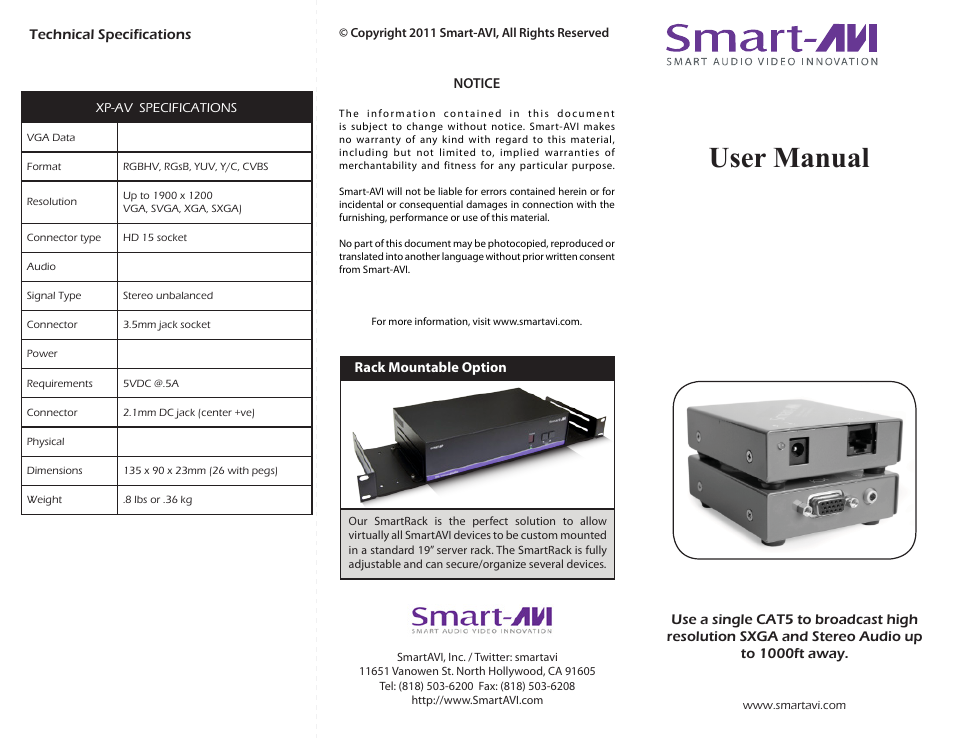 Smart Avi XTAV User Manual | 2 pages