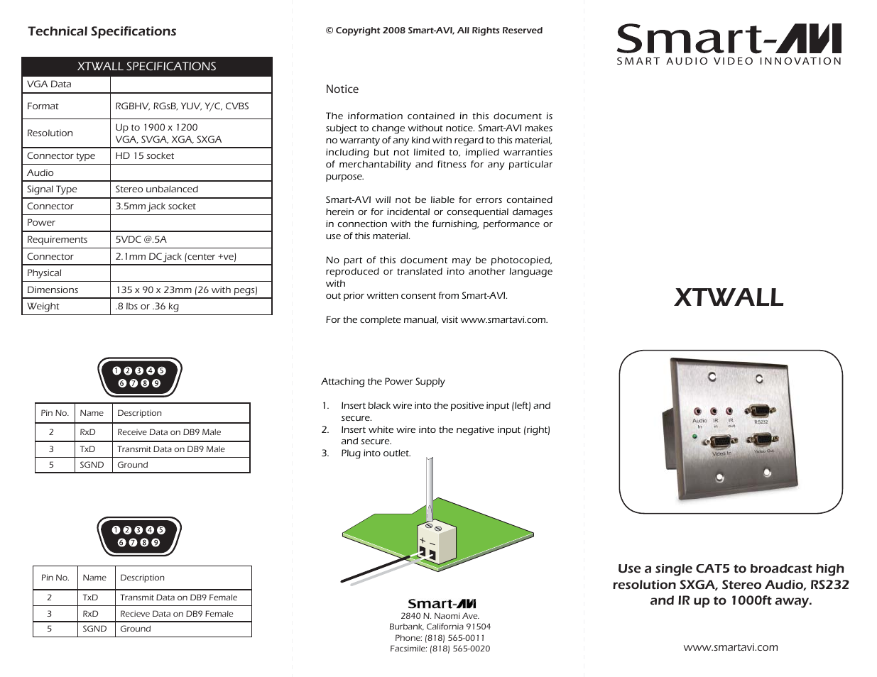 Smart Avi XTWALL User Manual | 2 pages