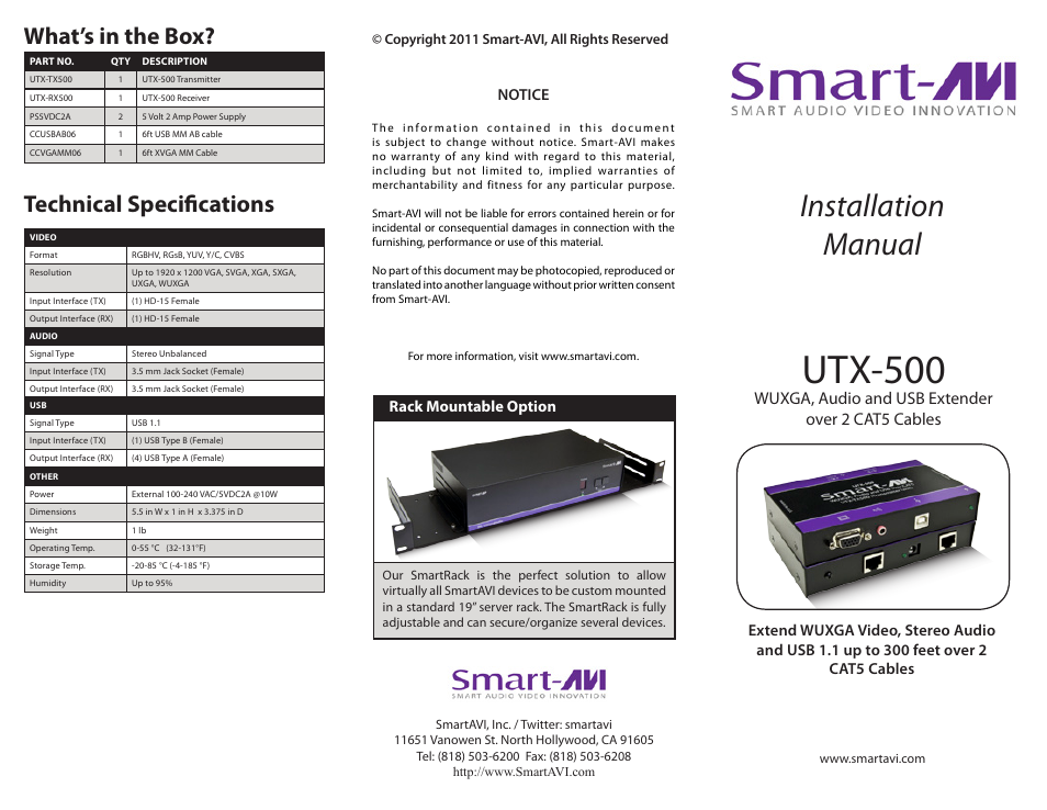 Smart Avi UTX-500 User Manual | 2 pages