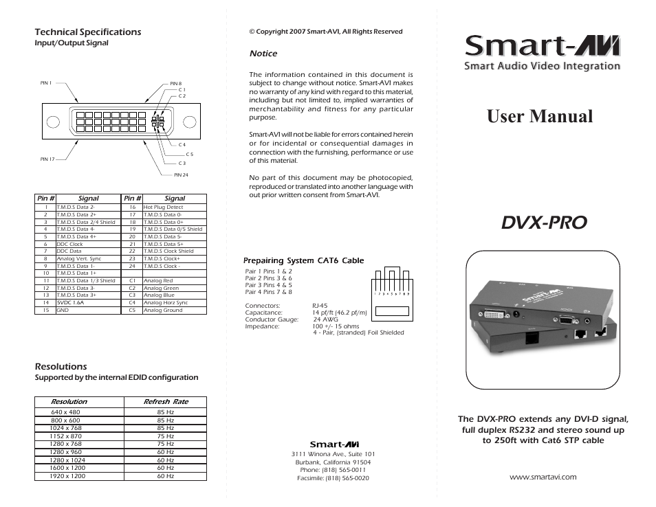 Smart Avi DVX-PRO User Manual | 2 pages