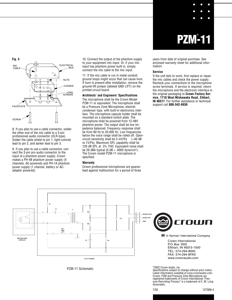 Pzm-11 | Crown PZM-11 User Manual | Page 2 / 2