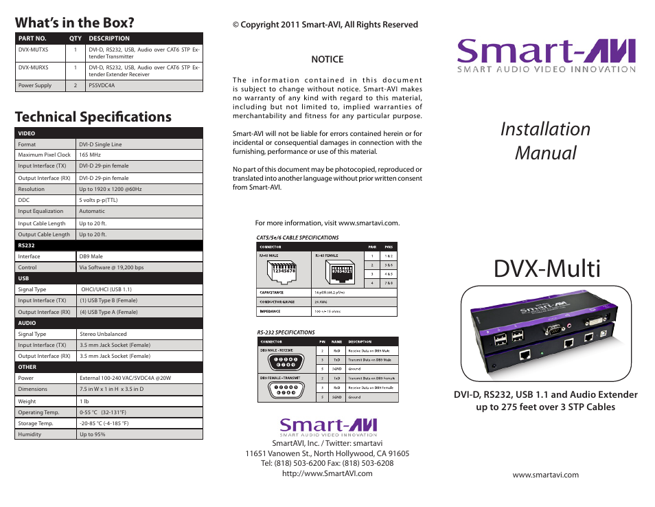 Smart Avi DVX-Multi User Manual | 2 pages