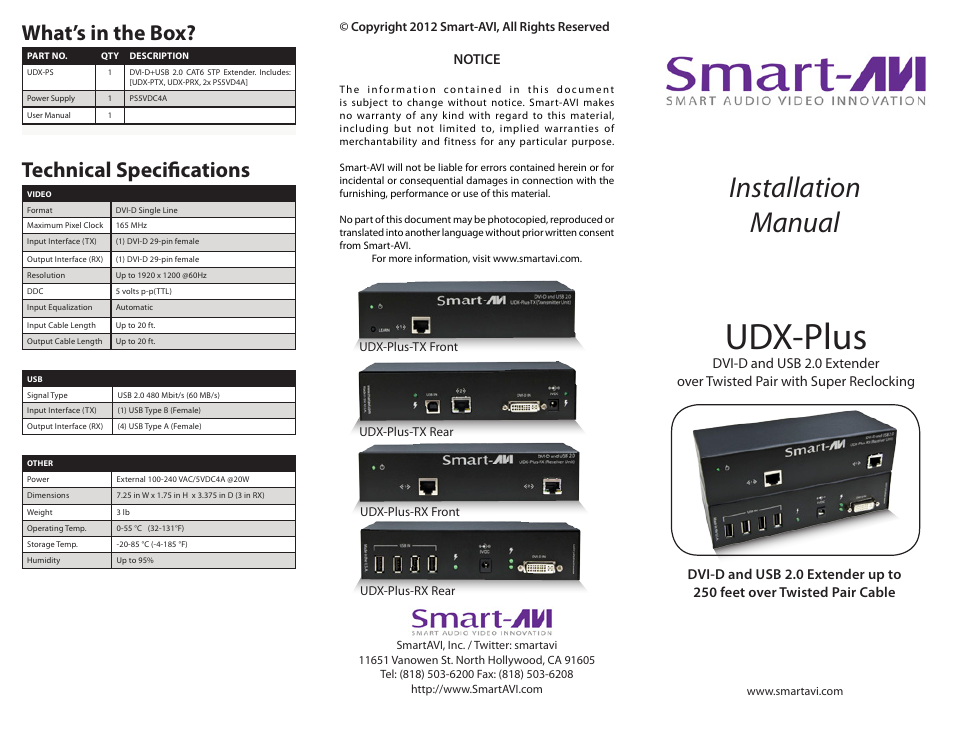 Smart Avi UDX-Plus User Manual | 2 pages