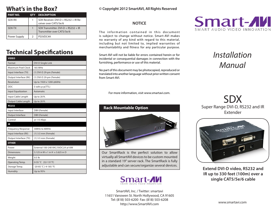 Smart Avi SDX User Manual | 2 pages