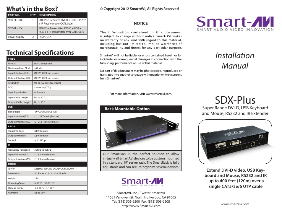 Smart Avi SDX-Plus User Manual | 2 pages