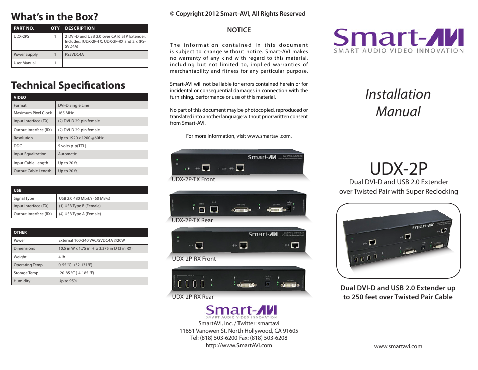 Smart Avi UDX-2P User Manual | 2 pages