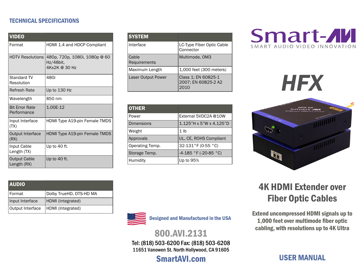 Smart Avi HFX-TX/RX User Manual | 2 pages