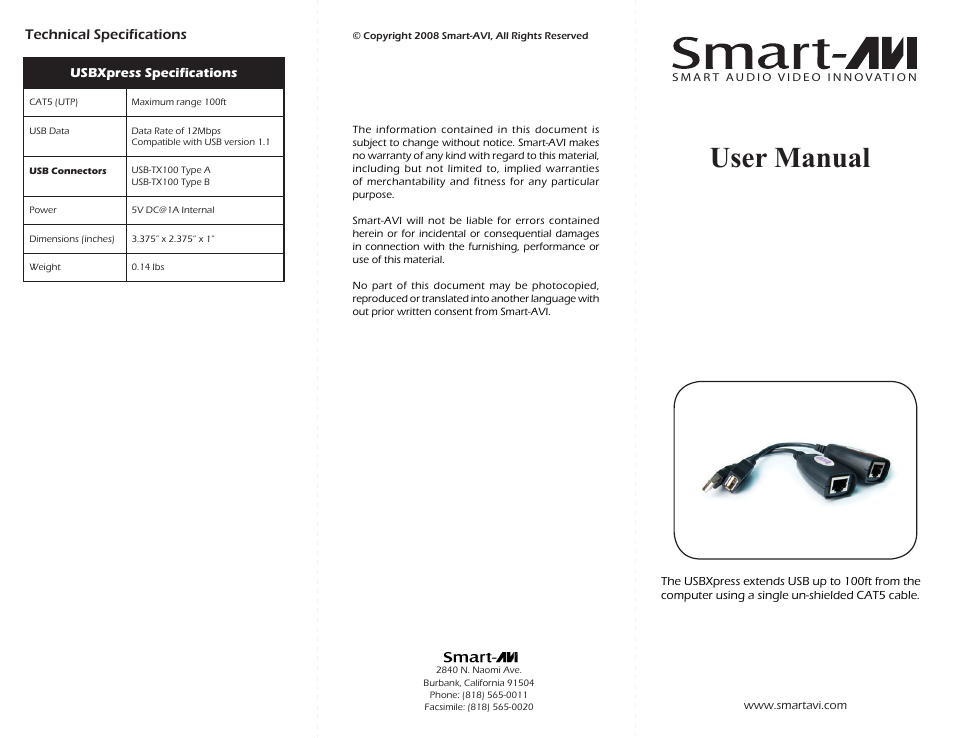 Smart Avi USBXpress User Manual | 2 pages