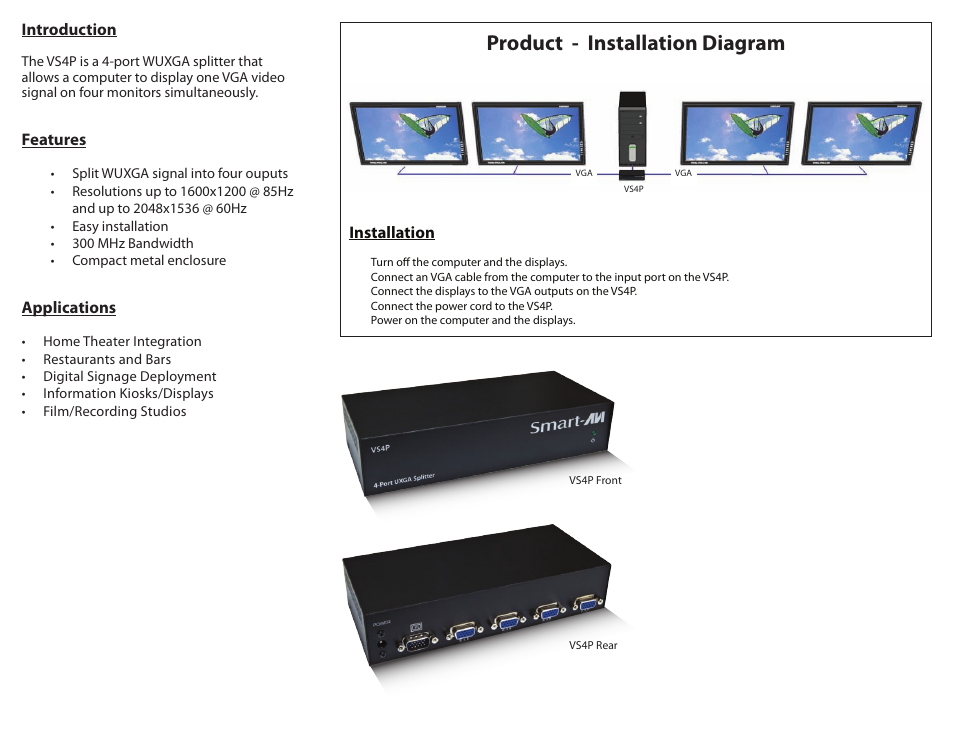 Product - installation diagram | Smart Avi VS4P User Manual | Page 2 / 2