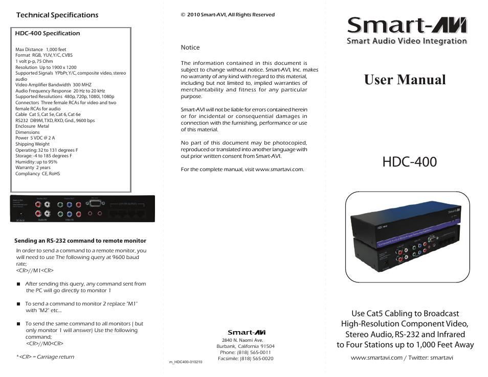 Smart Avi HDC-400 User Manual | 2 pages