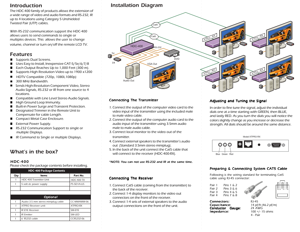 Introduction, Features, What’s in the box | Installation diagram, Hdc-400 | Smart Avi HDC-400 User Manual | Page 2 / 2