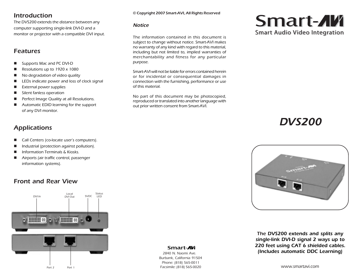Smart Avi DVS-200 User Manual | 2 pages