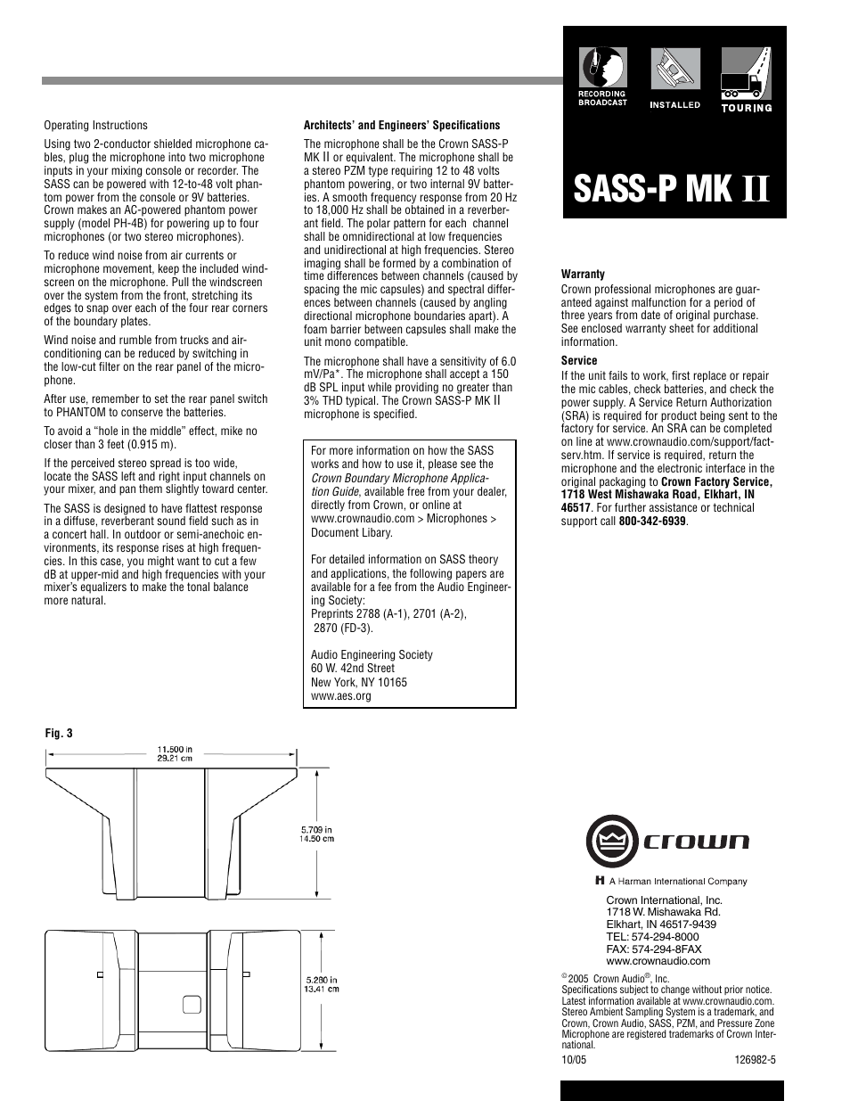 Sass-p mk | Crown SASS-P MK II User Manual | Page 2 / 2