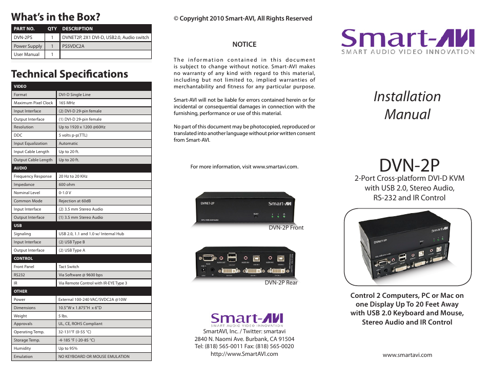 Smart Avi DVN-2P User Manual | 2 pages