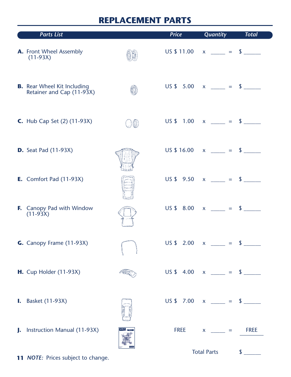 Replacement parts | Century PM-1016AA User Manual | Page 12 / 40