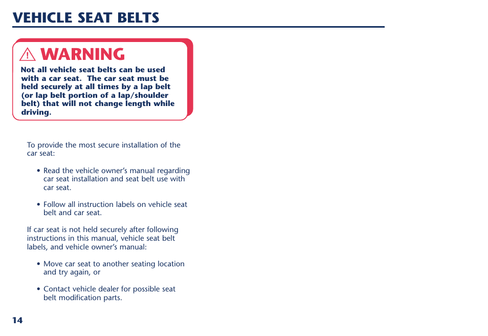 Warning, Vehicle seat belts | Century PM-1016AA User Manual | Page 32 / 40
